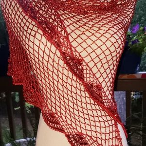 Hand crochet beaded Red shawl/scarf.  STUNNING